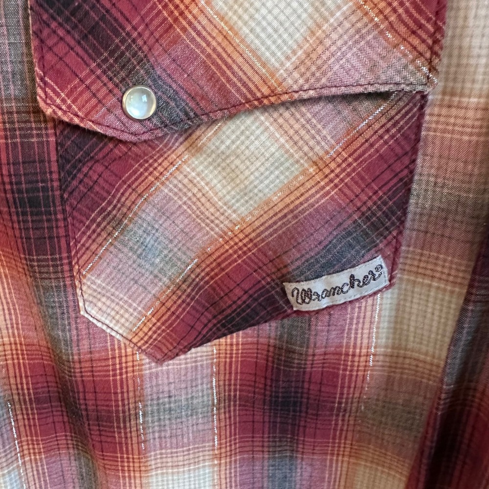 Wrangler Western Pearl Snap Shirt Women XXL Red Plaid Lurex Shimmer L/S READ - Picture 4 of 8